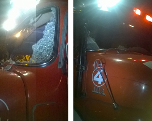 Fueron a apagar un incendio y terminaron con los vidrios rotos
