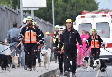 Unidad canina de bomberos de Málaga en el terremoto de Italia