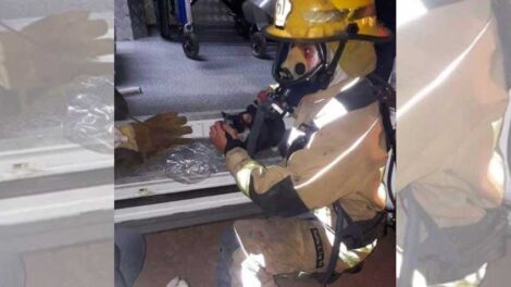 Un bombero de Luján rescató a un gato de un incendio
