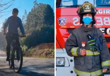 Joven bombero se traslada en bicicleta a cubrir emergencias