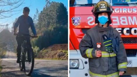 Joven bombero se traslada en bicicleta a cubrir emergencias