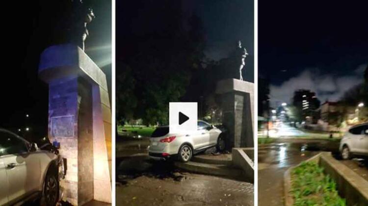 Conductor ebrio choca contra Monumento al Bombero en Concepción