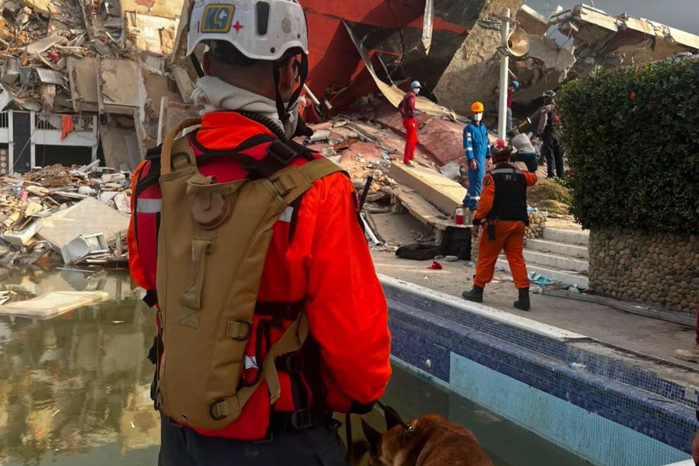Las brigadas USAR argentinas continúan la búsqueda contrarreloj con binomios K9 en La Guaira