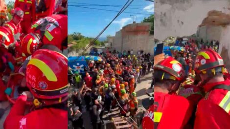 Bomberos de Perú rescatan a una mujer atrapada bajo un edificio de 15 pisos colapsado en Venezuela