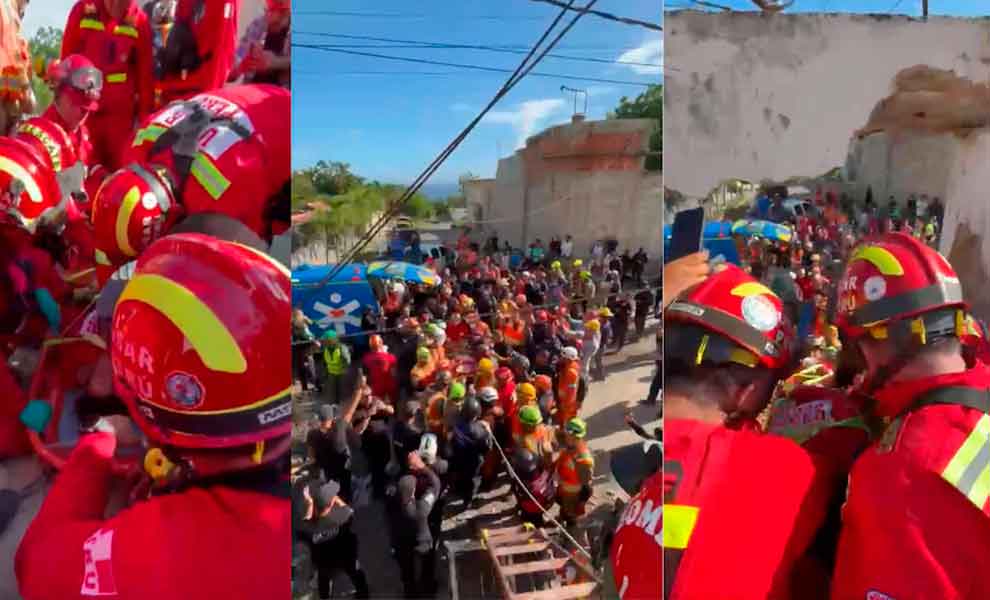 Bomberos de Perú rescatan a una mujer atrapada bajo un edificio de 15 pisos colapsado en Venezuela