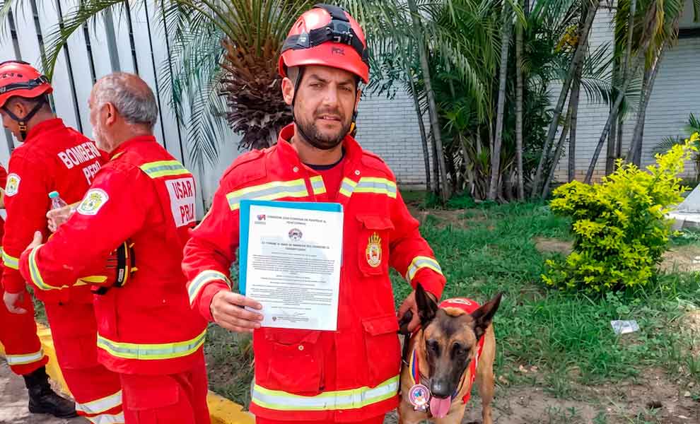 El Gobierno de Venezuela condecoró a una perrita rescatista de Perú tras localizar sobrevivientes